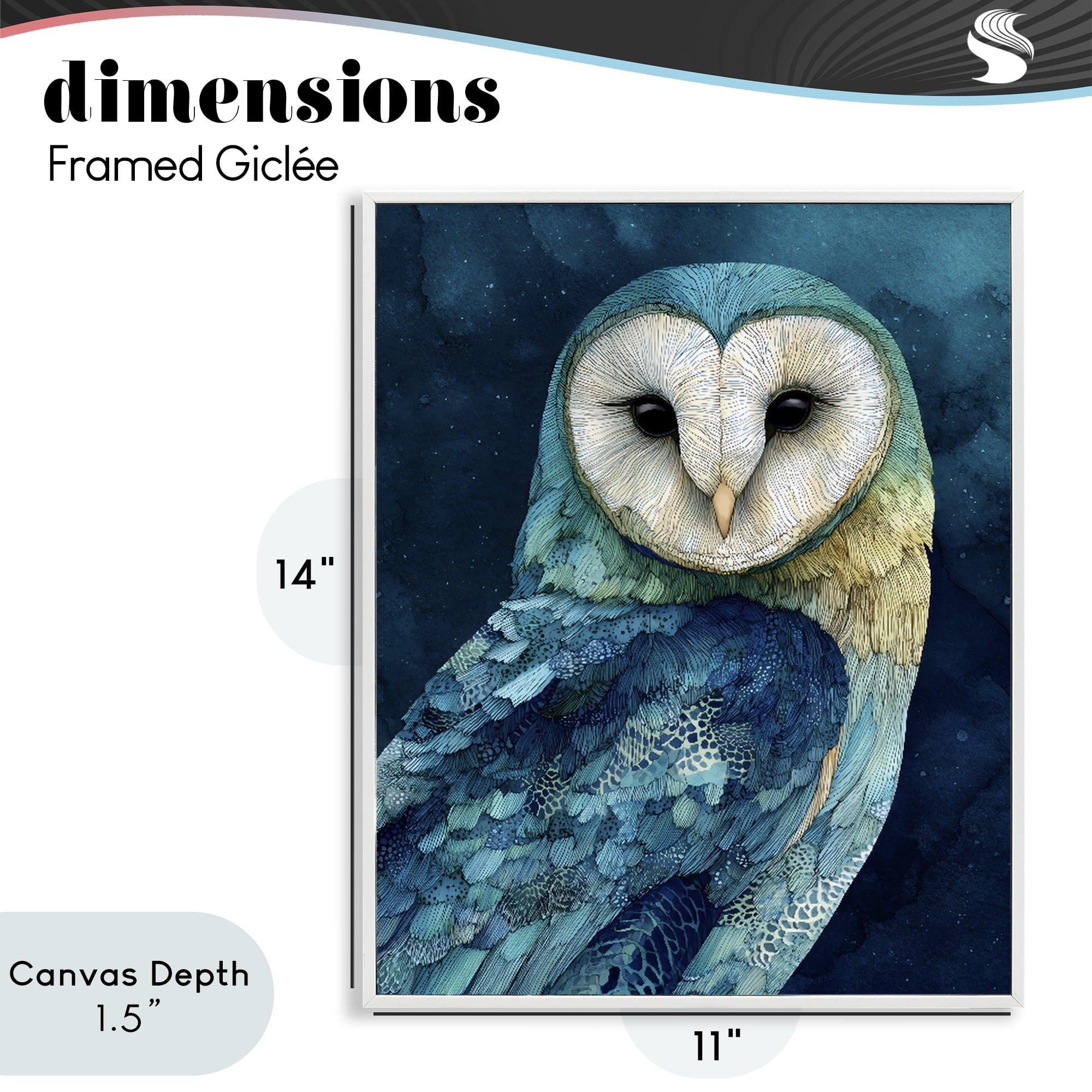 Stupell Industries Cerulean Blue Owl White Framed Giclee Art, design by Franklyn Gregory