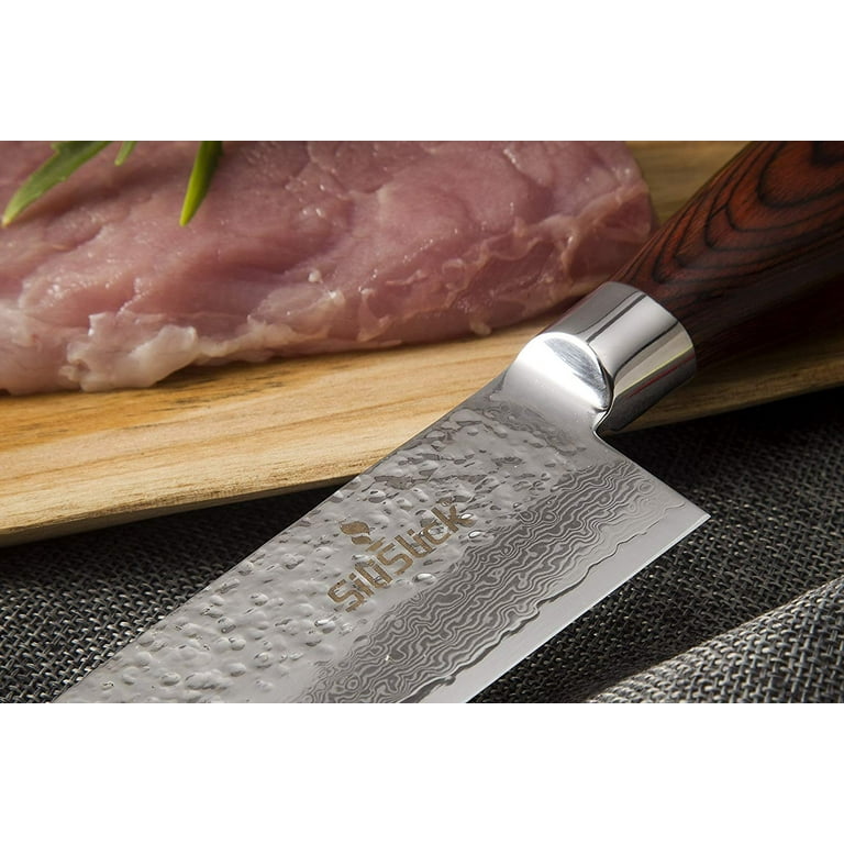 SiliSlick Damascus Chef's Knife Hammered Design  Professional 8 VG-10  Japanese Stainless Steel, Precise Cutting Meat, Vegetables, Steel Razor Sharp  Blade Edge 