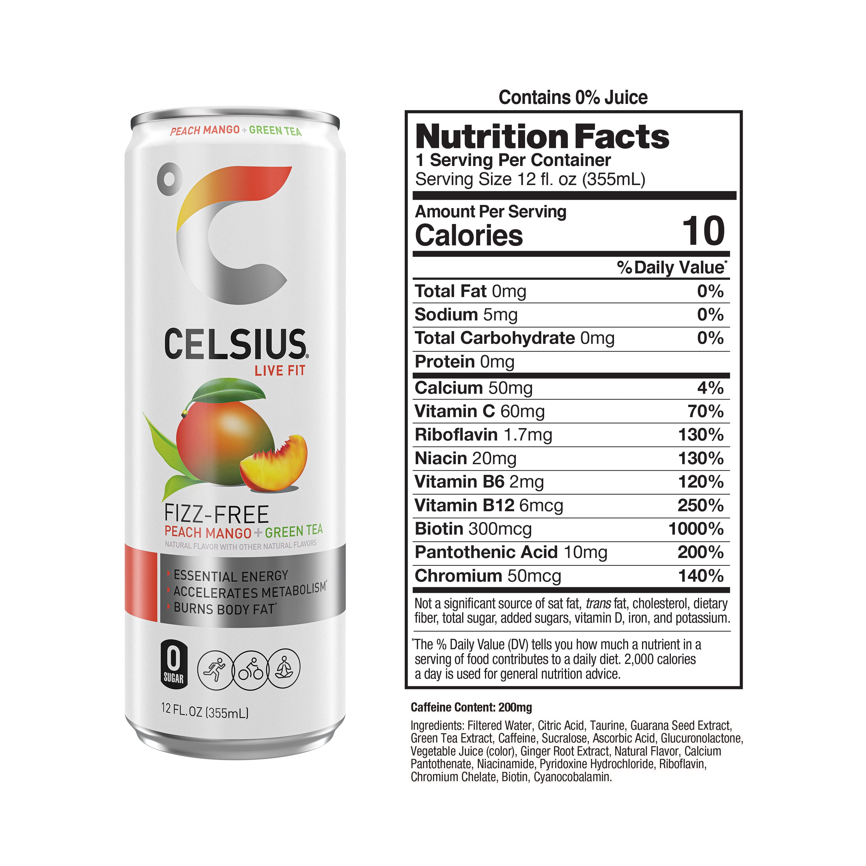 CELSIUS Essential Energy Drink 12 Fl Oz, Peach Mango Green Tea (Single)