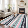 thumbnail image 3 of Area Rug 60×96in, Pink Blue Black Stripes Floor Carpet Living Room Rug, Watercolor Lines Non-Slip Welcome Mat Indoor Rugs for Bedroom Dining Room, 3 of 9