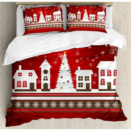 Birch Tree Duvet Ambesonne Christmas Winter Holidays Theme Gingerbread House Tree Lights and Snowflakes Art Duvet Cover Set ()
