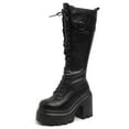 thumbnail image 4 of Black Ladies Knee High Boots With A Thick Sole And Lace Up Closure For A Versatile And Trendy Outdoor Look, 4 of 9