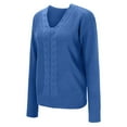 thumbnail image 4 of Fgnfyis Ladies V Neck Slim Fit Fashion Knitted Pullover Sweater Top Long Sleeve for Autumn Winter Blue M, 4 of 8
