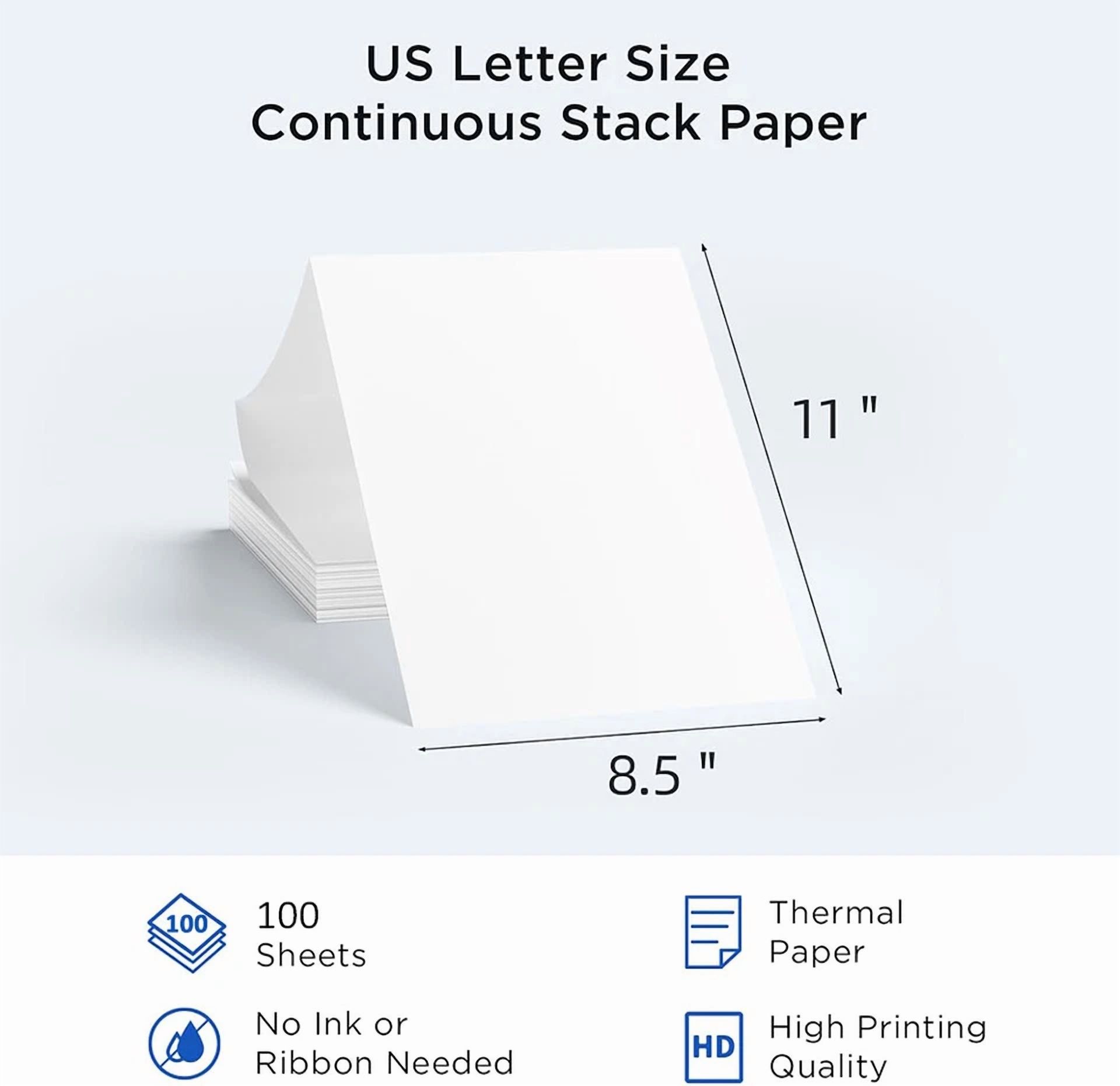 CRESTIN- 100 Sheets 8.5" X 11" A4 Thermal Paper Us Letter Size For M08F M834 Mt800 Pj762
