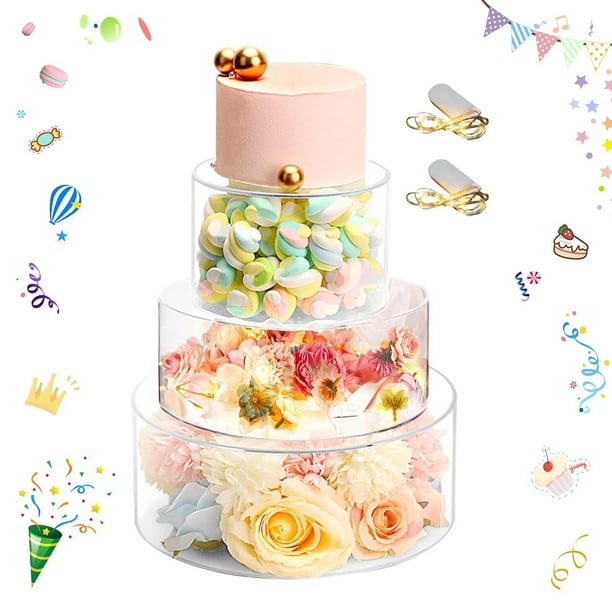 Soporte para tartas rellenable de 3 niveles de acrílico con 2 luces LED decorativas, 3 unidades de soporte para tartas, soporte para tartas, mesa de postre, caja expositora para cumpleaños, bodas y