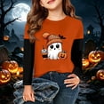 thumbnail image 5 of Halloween Cute Tops for Girls Size 8-10 Long Sleeve Novelty Cartoon Pumpkin Ghost Bat T-Shirt Party Girls Fashion Crew Neck Tee Tops Orange 9-10 Years, 5 of 7