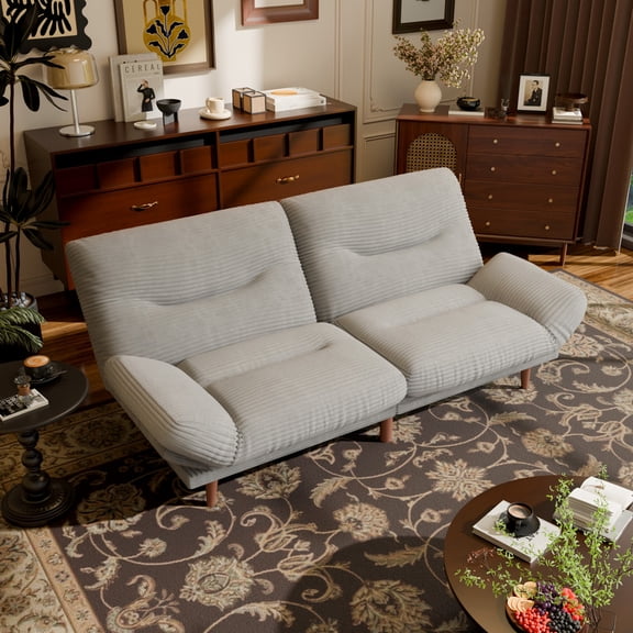 Lacoo 65"W Convertible Futon Sofa Bed with Five-level Adjustable Armrests,Corduroy Gray