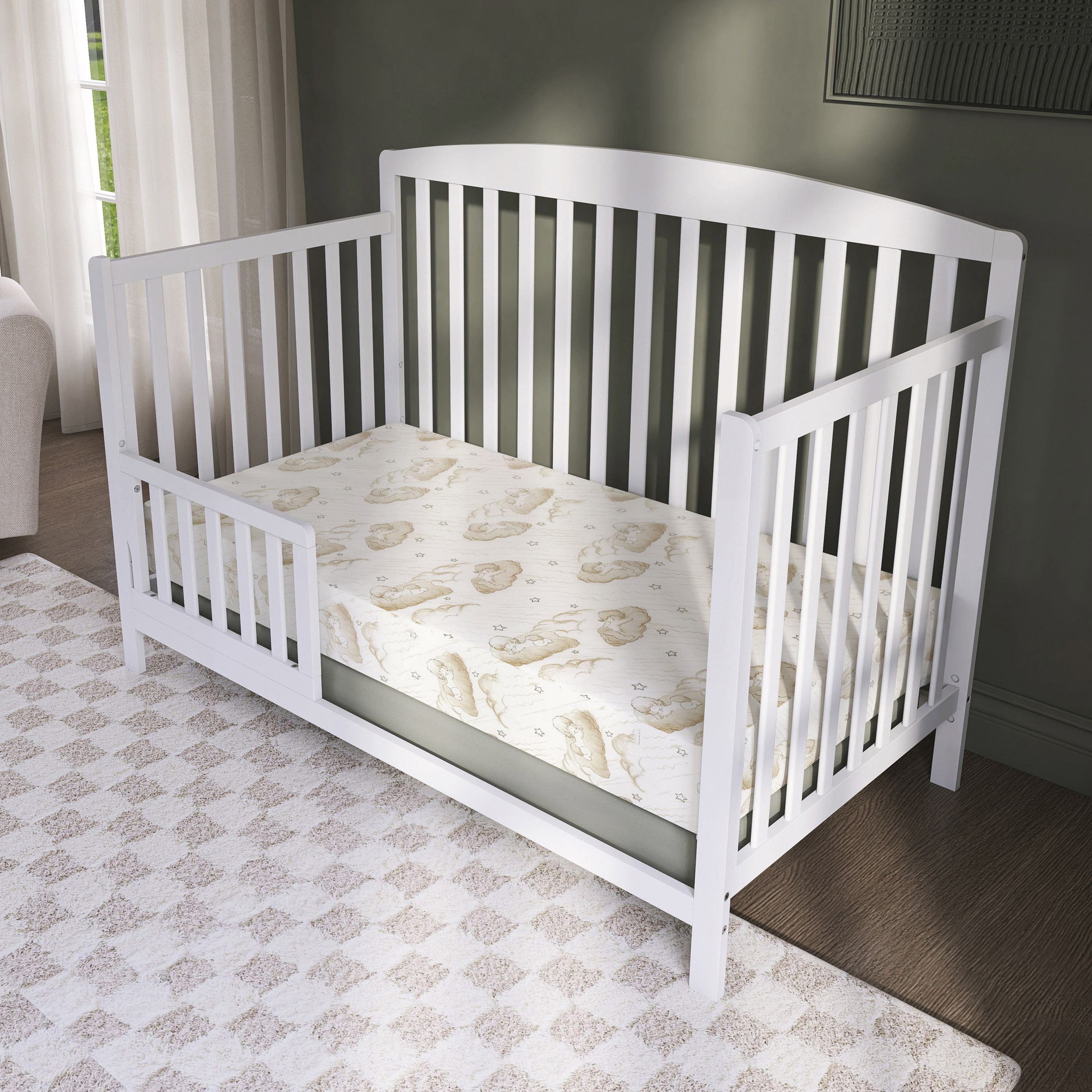 Dream On Me 2 in 1 Little Lullaby Crib and Toddler Mattress, Beige Cloud