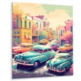 thumbnail image 2 of Designart "Retro Roadsters in Green and Coral" Retro Car Metal Art Living Room, 2 of 5