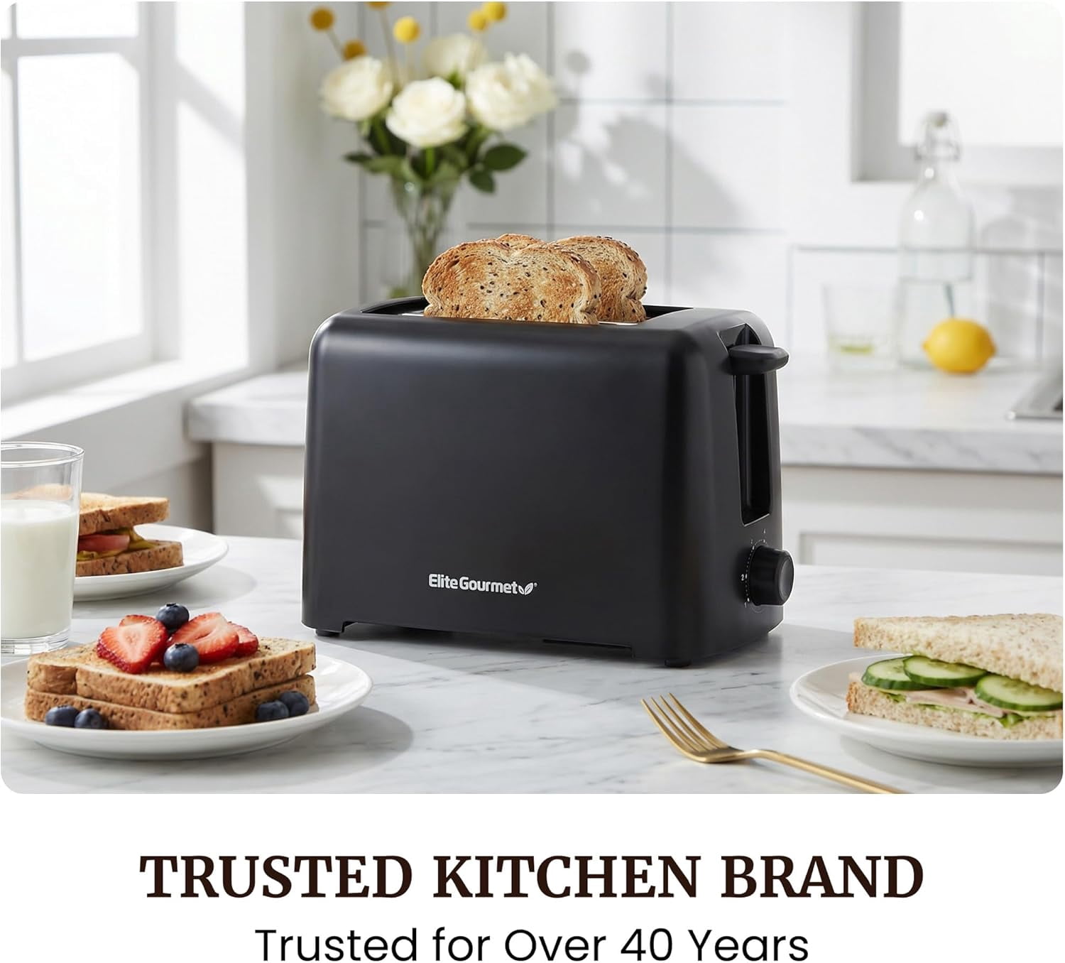 2-Slice Cool Touch Toaster – 6 Browning Levels, Extra Wide 1.25” Slots for Ba ls & Thick Bread, Cancel Function, Compact, ETL Certified, Black
