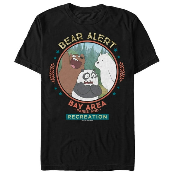 Men's We Bare Bears Parks and Rec Bear Alert  Graphic Tee Black Medium
