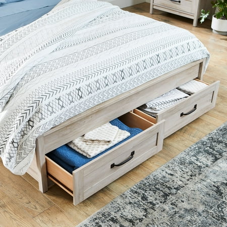 Better Homes Gardens Modern Farmhouse Queen Platform Bed With Storage Rustic White Finish Com Better Homes Gardens Modern Farmhouse, Farmhouse Queen Bed Frame With Storage