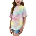 thumbnail image 5 of Girls Oversized Tie Dye Tshirts Summer Half Sleeve T Shirts Loose Graphic Tees Long Tunic Tops to Wear with Leggings Multicolor， 6 Years, 5 of 7