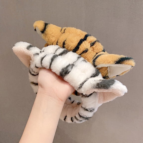 Meidiya Ear Tiger Pattern Headband Cute Ear Headband for Face Washing Elastic Turban Headbands for Girls Women Shower Spa Yoga Beauty Skincare