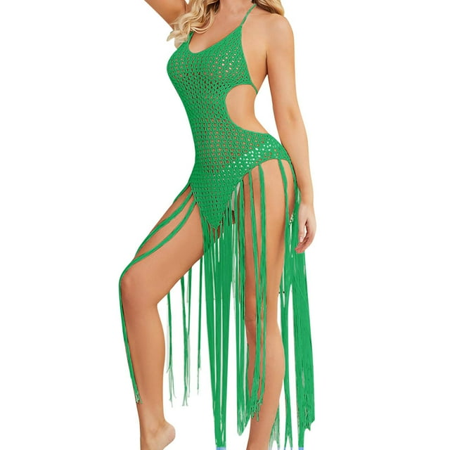 FhsagQ Sortie de Plage pour Femmes Jeu de Rôle Sans Entrejambe Femmes Robe de Plage à Franges Longue Dos Nu Sortie de Plage Bikini Sortie de Plage Sortie de Plage pour Femmes Justaucorps Sortie de Plage pour Femmes Grande Taille Vert Taille Unique