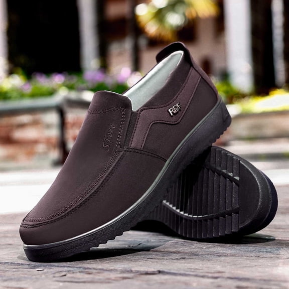 EliteGoogv Mens Sneakers Thick Sole Non Slip Soft Cushion Slip On Shoes Casual Walking Sneakers For Men Textile Everyday Footwear US :10.5