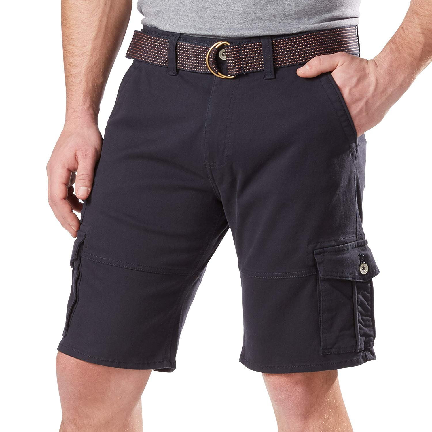 Weatherproof Vintage Mens Comfort Stretch Utility Cargo Shorts Adjustable Belt Navy, 42
