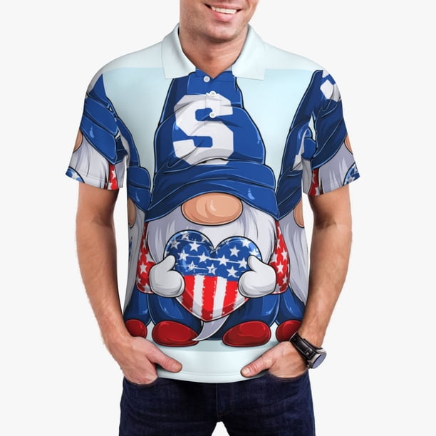 Fotbe Cute Gnomes in USA Camiseta Polo de Golf para Hombre con Estampado – Camisa Deportiva Transpirable con Cuello Abotonado-XX-Large