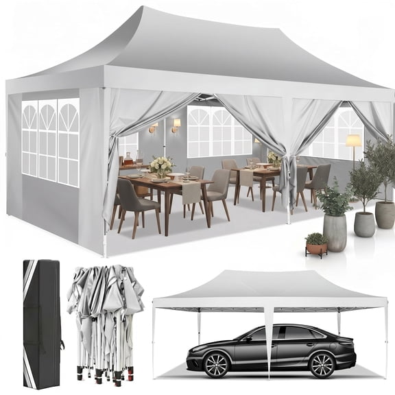 HOTEEL 10x20 Pop Up Canopy Tents for Parties,Waterproof Canopy Tent with Sidewalls,Outdoor Gazebo Canopy with Carry Bag,Tent for Backyard,Wedding,Patio,Event,Commercial,White
