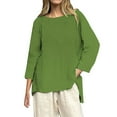 thumbnail image 1 of WZXFASHION T-Shirts Décontractés à Manches 3/4 pour Femmes, Col Rond, Coton, 50 % de Réduction, Liquidation, 1 of 4