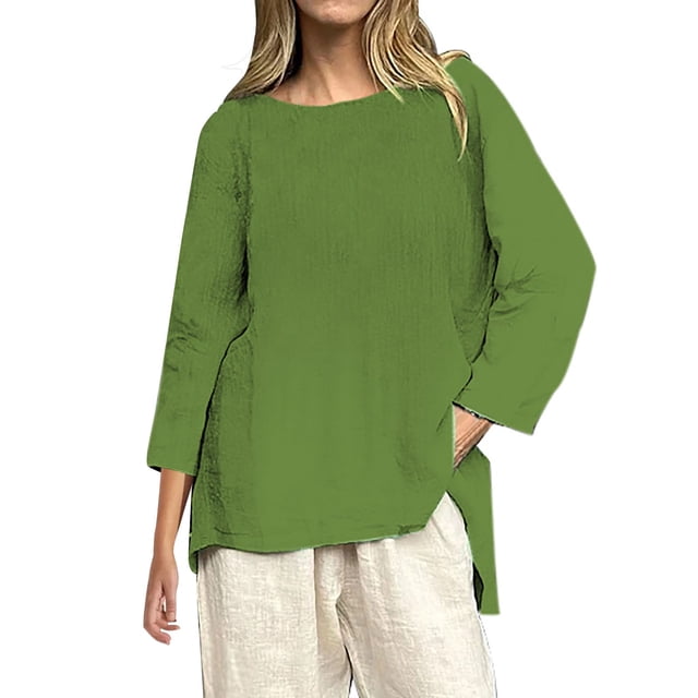 WZXFASHION T-Shirts Décontractés à Manches 3/4 pour Femmes, Col Rond, Coton, 50 % de Réduction, Liquidation