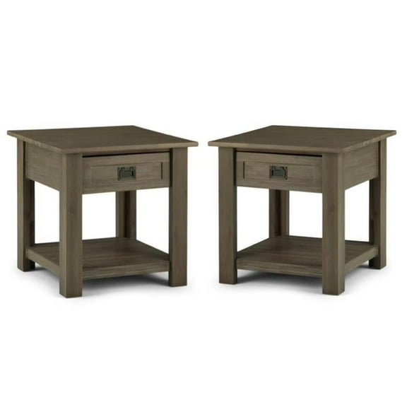 Home Square 2 Piece Wood End Table Set in Distressed Gray