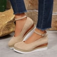thumbnail image 3 of Rokment Women's Platform Wedge Dress Shoes Beach Vacation Stylish Casual Suede Ankle Strap Espadrilles Chunky Heeled Closed Toe Dressy Sandals Khaki Size 8.5, 3 of 5