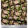 thumbnail image 2 of Soimoi Brown Georgette Viscose Fabric Leaves & Peony Floral Print Fabric by the Yard 42 Inch Wide, 2 of 3