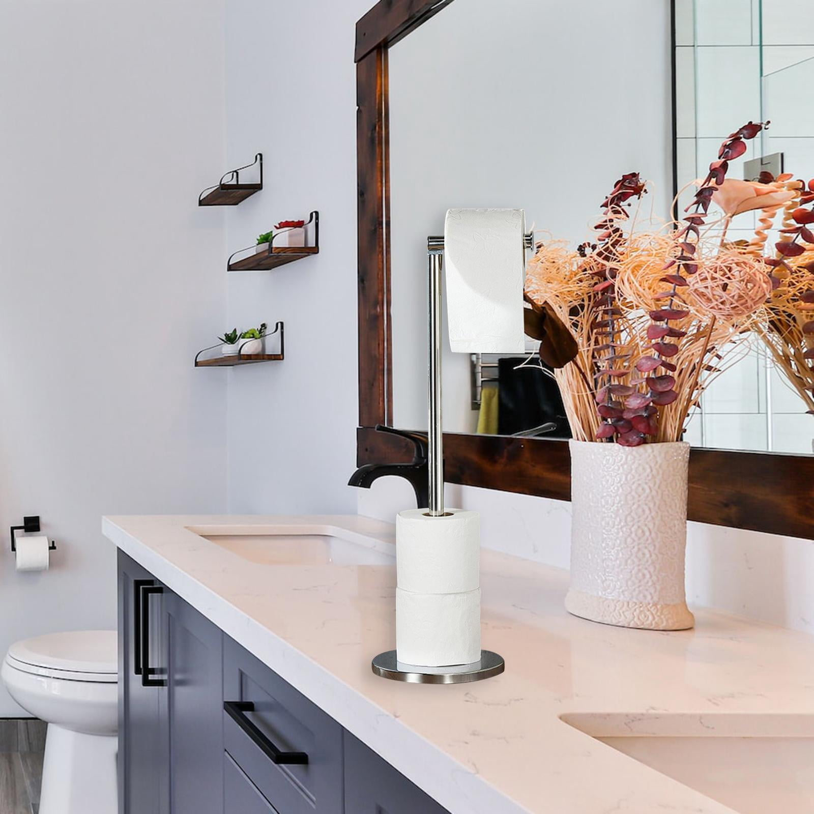 Fiocias Toilet Roll Holder with Reserve Bathroom Toilet Paper Holder Freestanding Toilet Argent