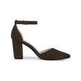 thumbnail image 3 of BLISSFUL STEP Women's Ankle Strap Pumps Pointed Toe High Block Heel Faux Suede Dress Shoes Coffee 9, 3 of 6