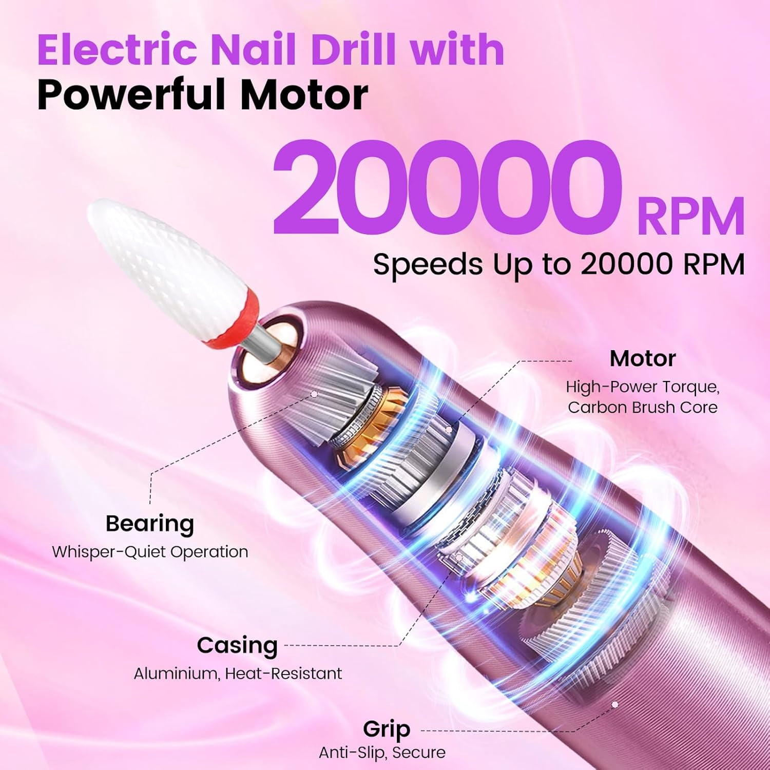 Nail Kit for Beginners with Everything: Professional Nail Acrylic Powder Liquid Set with Practice Hand Drill U V Light in Cosmetic Bag for Women Salon Home (Pink)