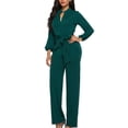 thumbnail image 2 of Wide Leg, Long Sleeved, Crewneck, Pockets, Single Breasted, Dark Green, Formal Wear, Women's Size L High Waist Tied Jumpsuit Bienvenido, 2 of 6