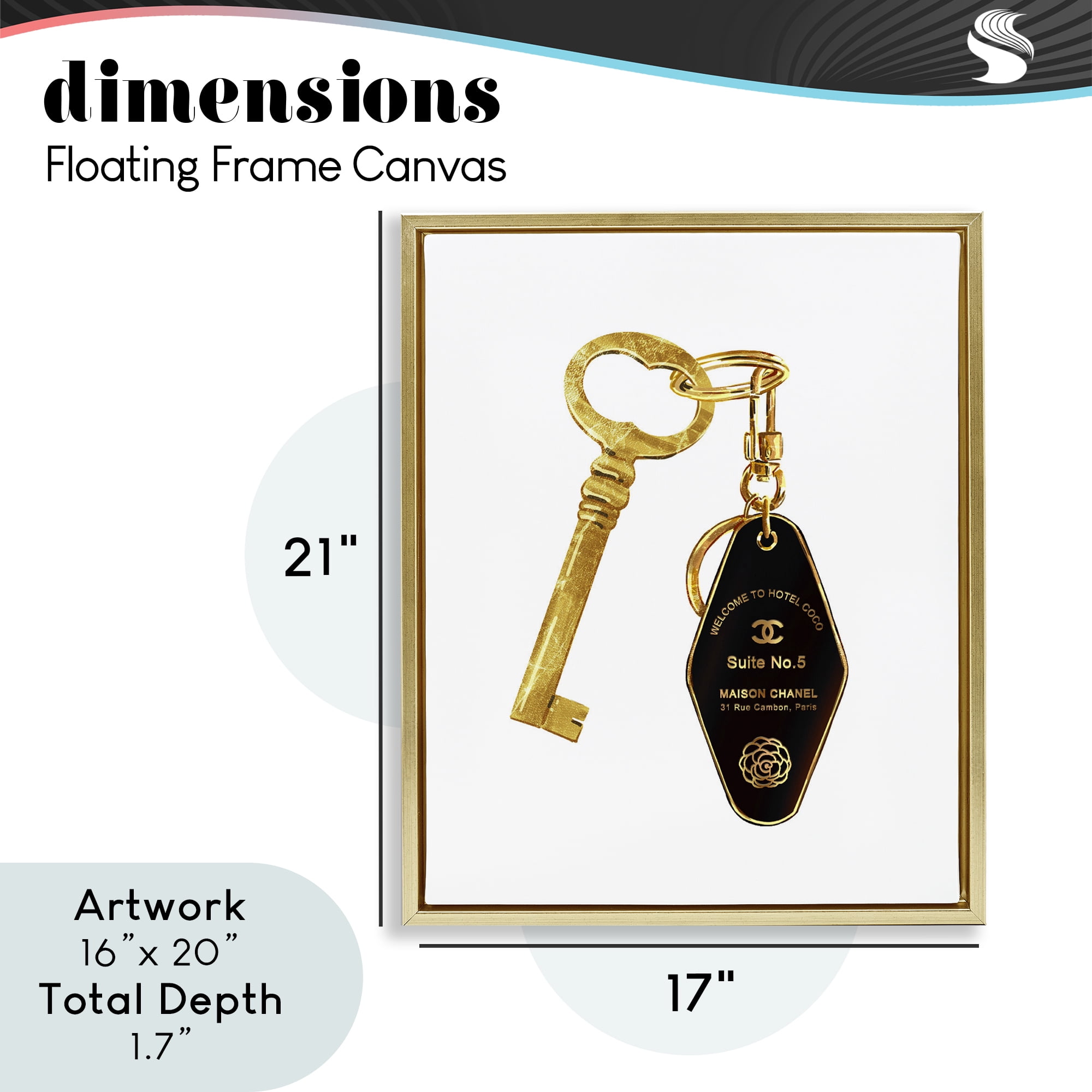 Luxury Fashion Key Gold Framed Floater Canvas Wall Art, design by Ziwei Li