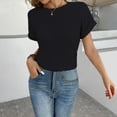 thumbnail image 2 of Clearance! Delayuji Womens Short Sleeve Tops Spring/Summer Splicing Fashion Round Neck Short Sleeve T Shirt for L Black, 2 of 5
