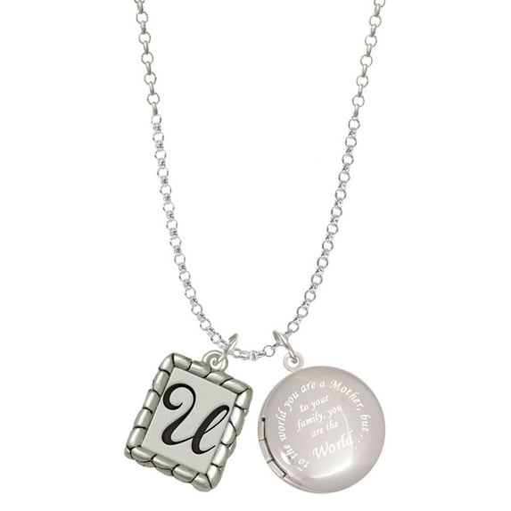 Delight Jewelry Silvertone Pebble Border Initial - U To the World You are a Mother Locket Necklace