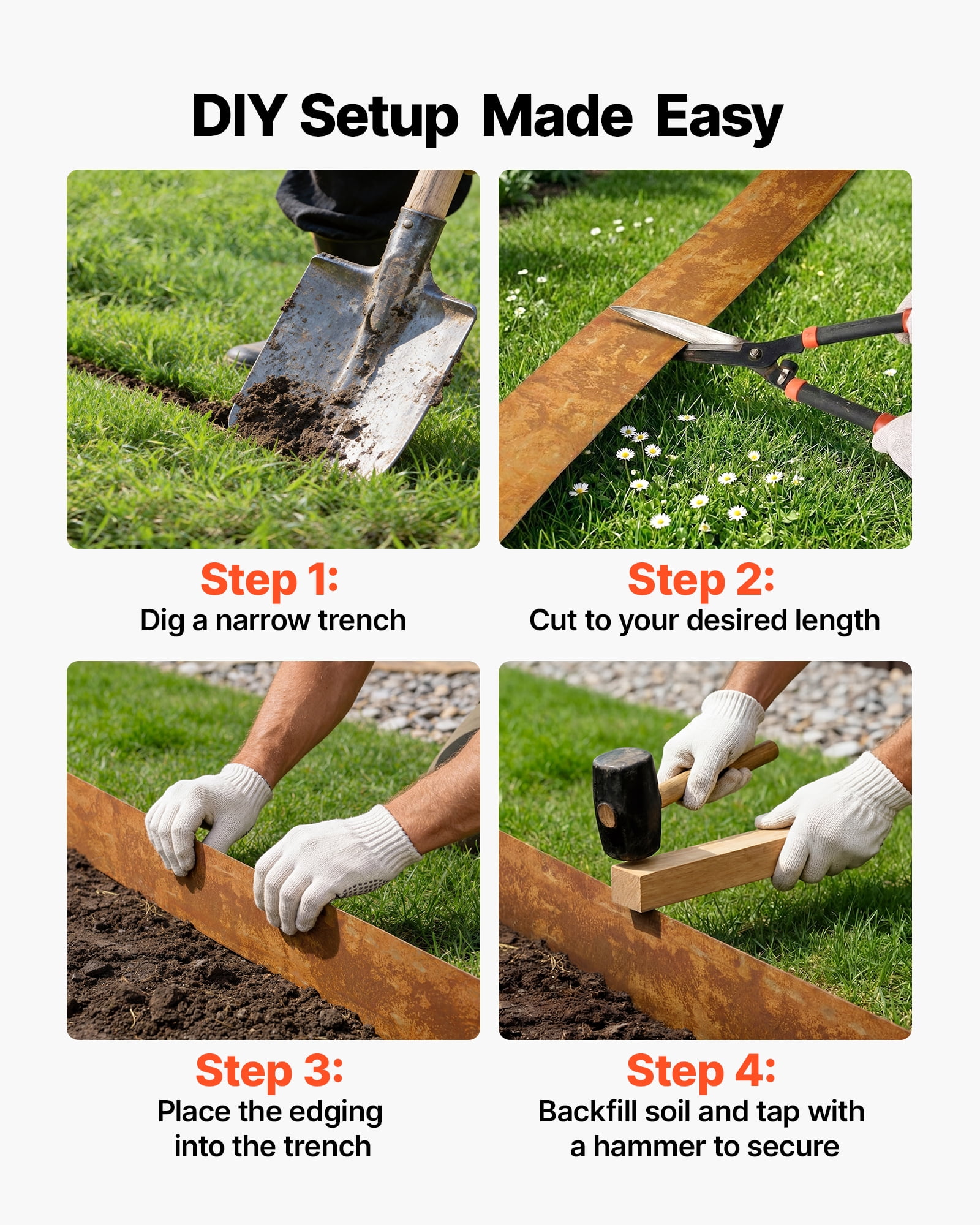 VEVOR Carbon Steel Landscape Edging, 33 ft x 5.5 in Steel Edging for Landscaping with Gloves, Easy-to-Install Bendable Metal Strips, Metal Garden Edge Border for Flower Bed, Yard Pathway, Rust