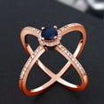 thumbnail image 3 of Gem Stone King 1.42 Ct Round Blue Sapphire 18K Rose Gold Plated Silver Criss Cross X Ring (Size 7), 3 of 5