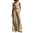 thumbnail image 3 of Clossjun Women's 2 Piece Casual Lounge Sets Sleeveless Tops & Wide-Leg Pants Sets Fall Wear Fashion Outfit Sets L, 3 of 6