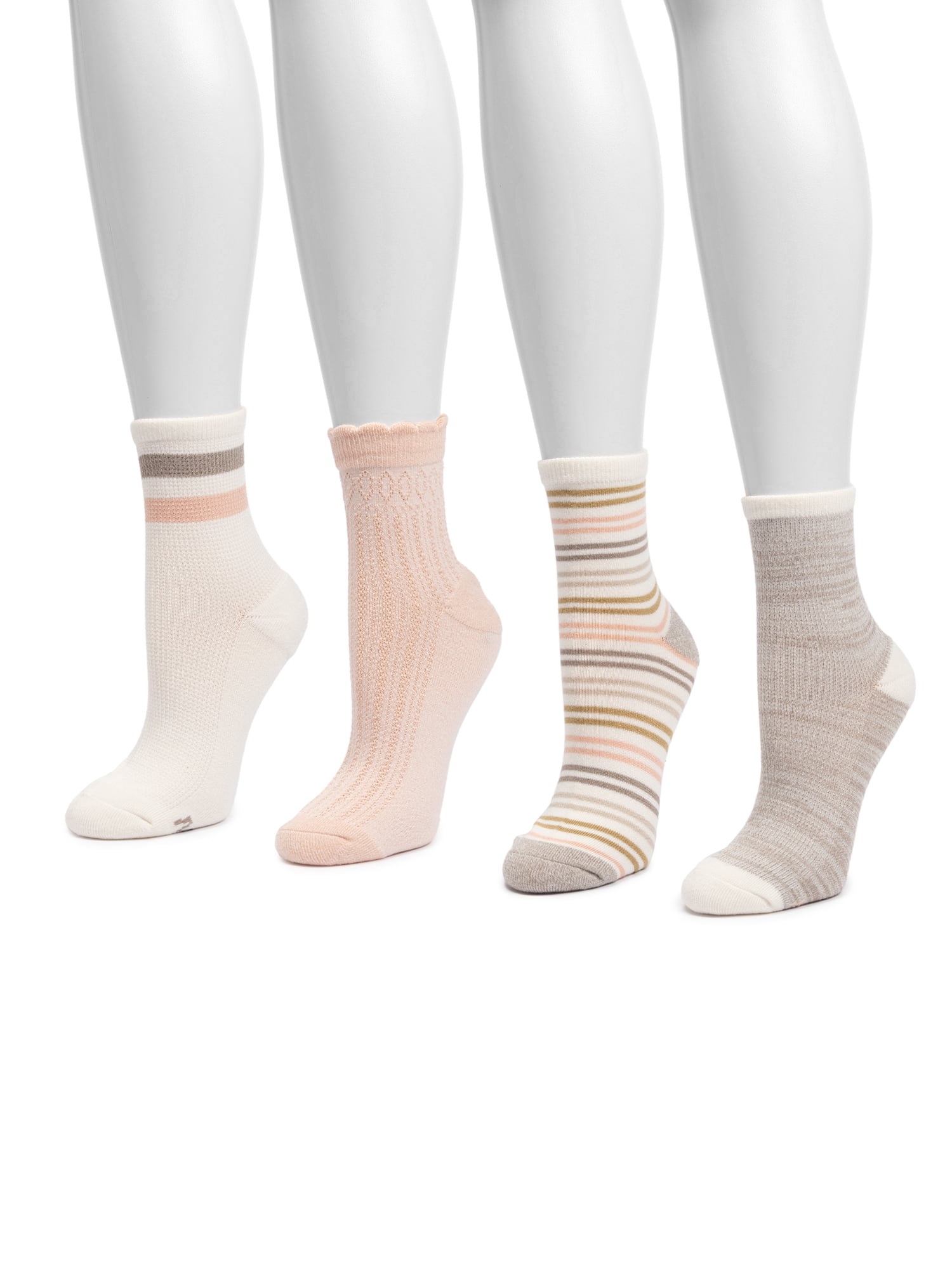 MUK LUKS Women's Dream Step Quarter Crew Socks, 4 Pair Pack