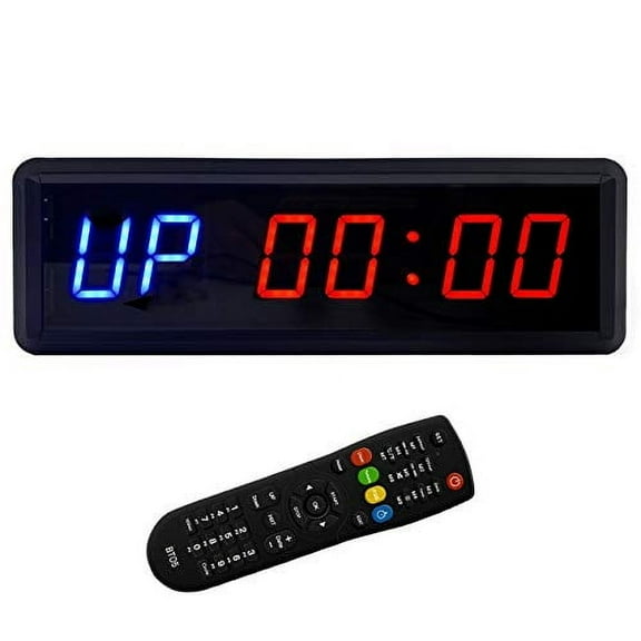 BTB SIGN Led Interval Timer Count Down/Up Clock Stopwatch with Remote for Home Gym Fitness, Two Blue Four Red