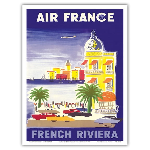 France - French Riviera - Côte d'Azur France - Le Negresco Hotel - Vintage Airline Travel Poster by Bernard Villemot c.1952 - Master Art Print (Unframed) 9in x 12in