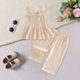 thumbnail image 2 of kpoplk Baby Girl Clothes Toddler Girl Summer Outfits Cami Ruffle Halter Tops Wide Leg Pants Kids Floral Clothing Set Size 2-3 Years,Beige, 2 of 6