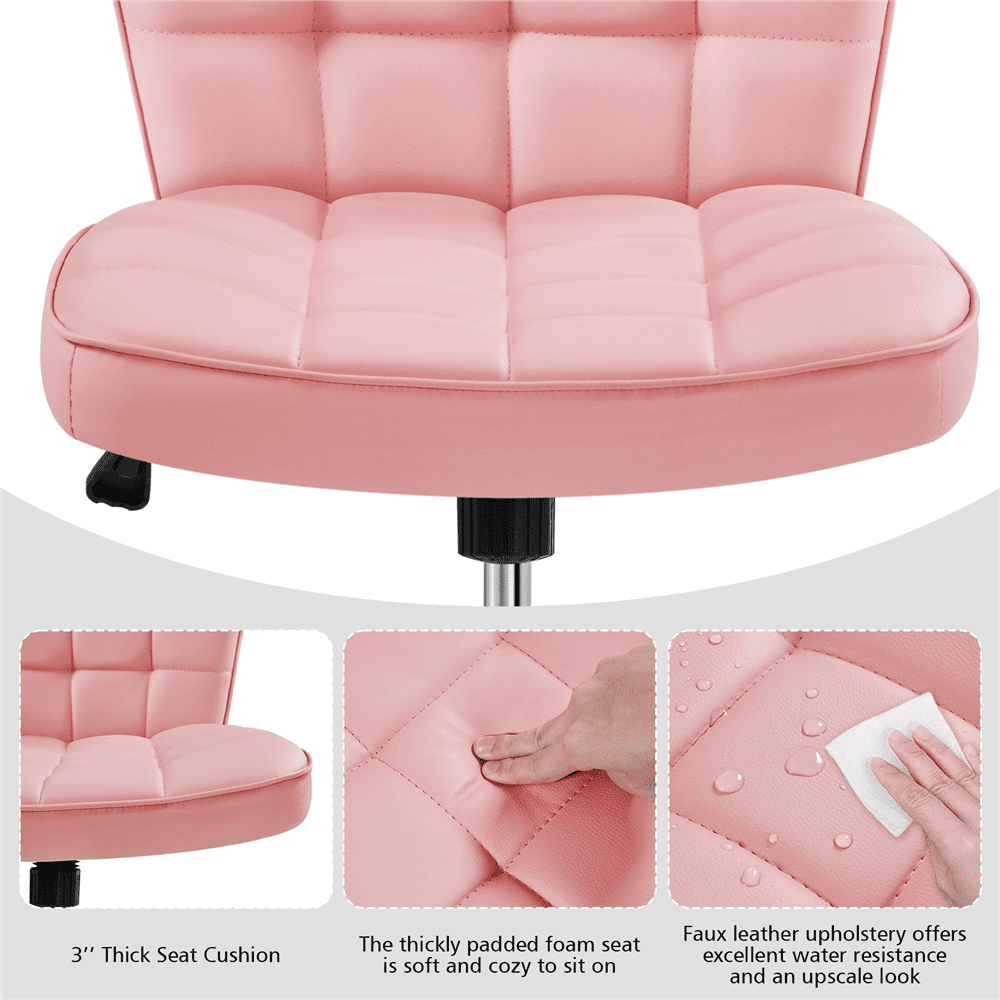 Alden Design Modern Tufted Faux leather Armless Desk Chair for Home Office, Pink