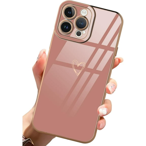 Compatible with iPhone 14 Pro Max 6.7 Inch for Women Girls Luxury Plating Love Heart Cute Phone Cover Slim Soft TPU Shockproof Anti-Scratch Case for iPhone 14 Pro Max-Pink