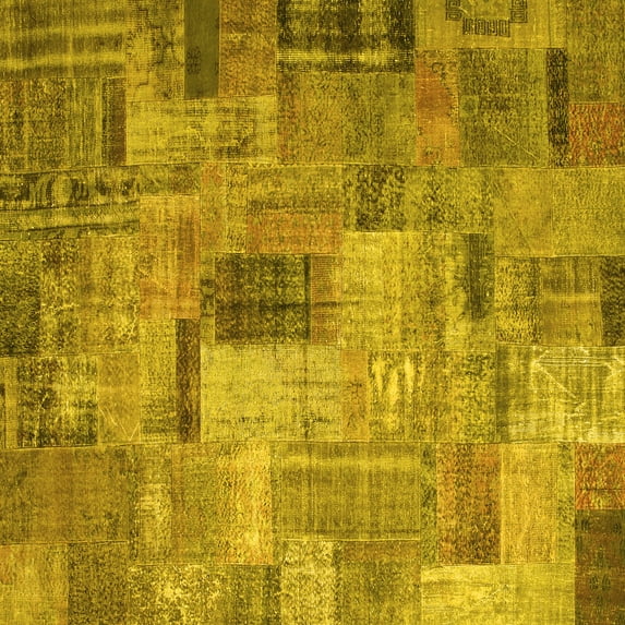 Ahgly Company Machine Washable Indoor Square Patchwork Yellow Transitional Area Rugs, 3' Square