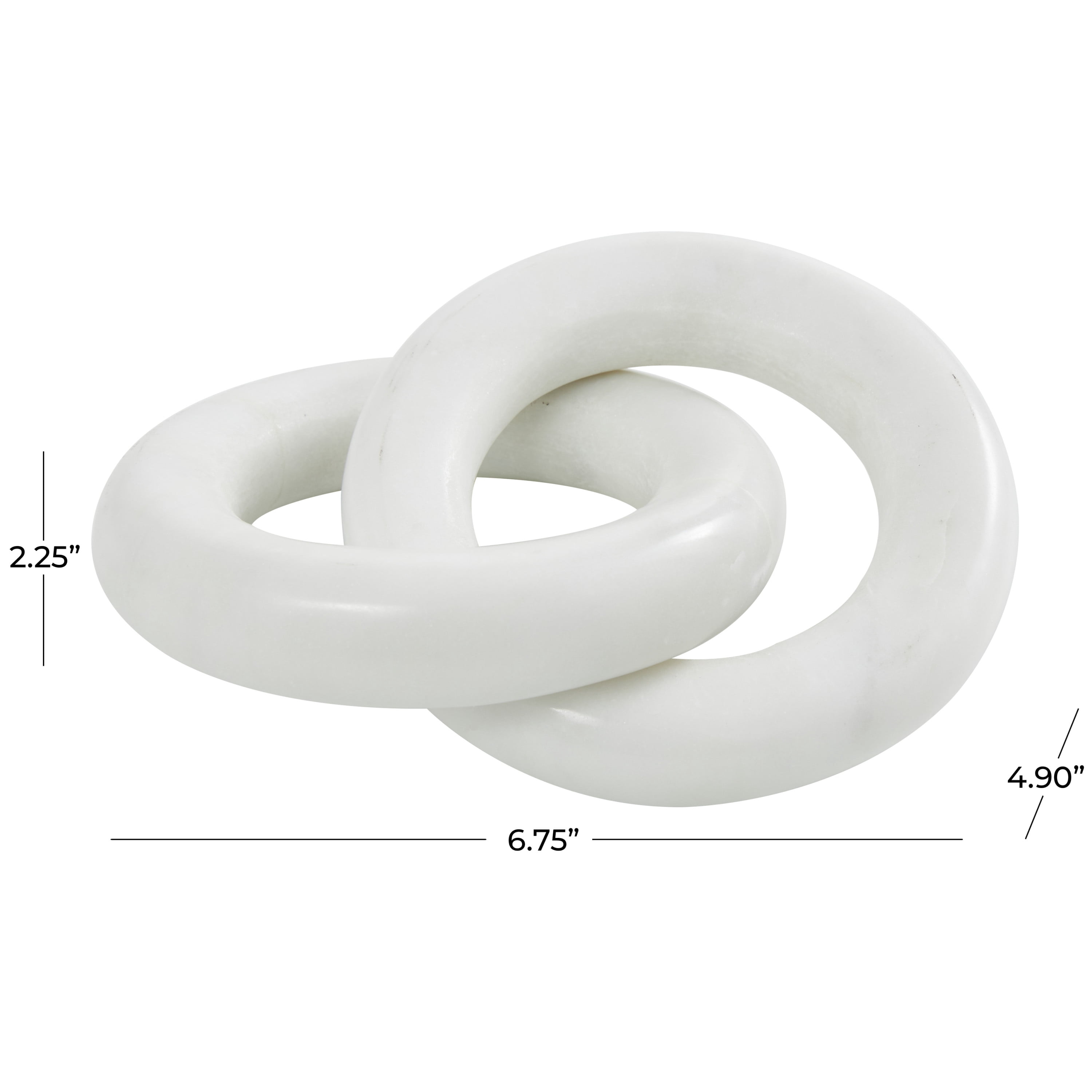 CosmoLiving by Cosmopolitan White Marble Chain Handmade Geometric 2 Link Decorative Sculpture, 7" x 5" x 2"