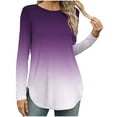 thumbnail image 2 of Sevevn Women Loose Round Neck Long Sleeved Gradient Color T-shirt Top White L Christmas Gift, 2 of 7