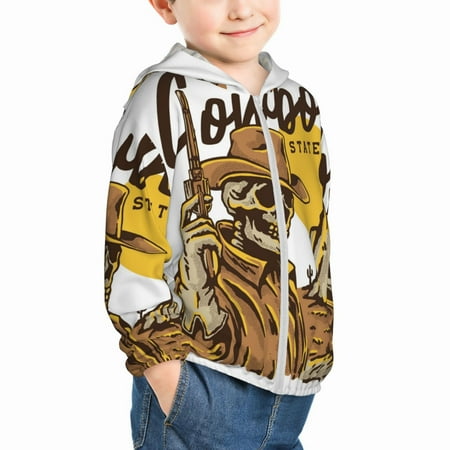 

Uemuo Skull Cowboy Pattern Rash Guard for Boys Girls Long Sleeve Swim Shirts UPF 50+ UV Sun Protection Hooded Fishing Shirt with Pocket for Kid-3 Years