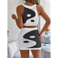 thumbnail image 3 of Women'S 2 Piece Outfits Yin Pattern Knit Crop Tank Top and Mini Skirt Set, 3 of 8