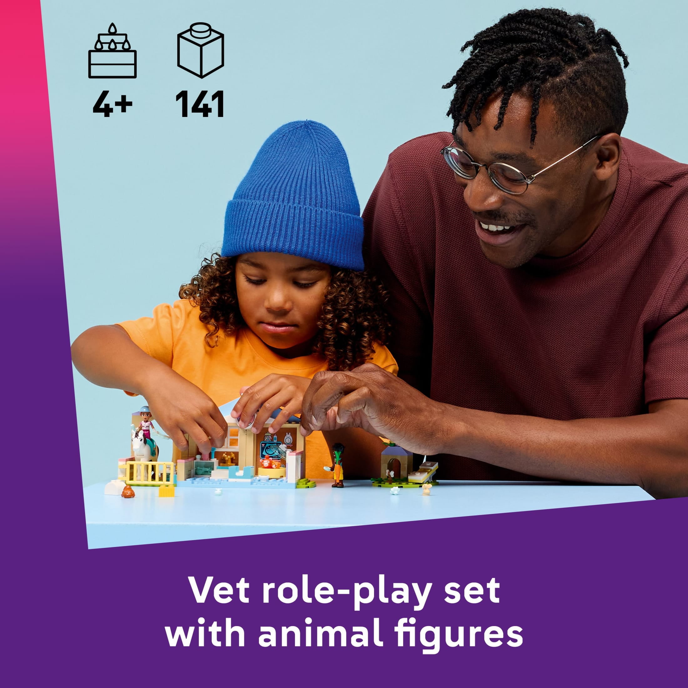 LEGO Friends Animal Vet Clinic Building Toy for Girls & Boys - Pretend Play Set for Preschool Kids, Ages 4+ - W/Valeria & Zac Minidolls, 5 Toy Pets, & Accessories - Gift Idea for Birthdays - 42696